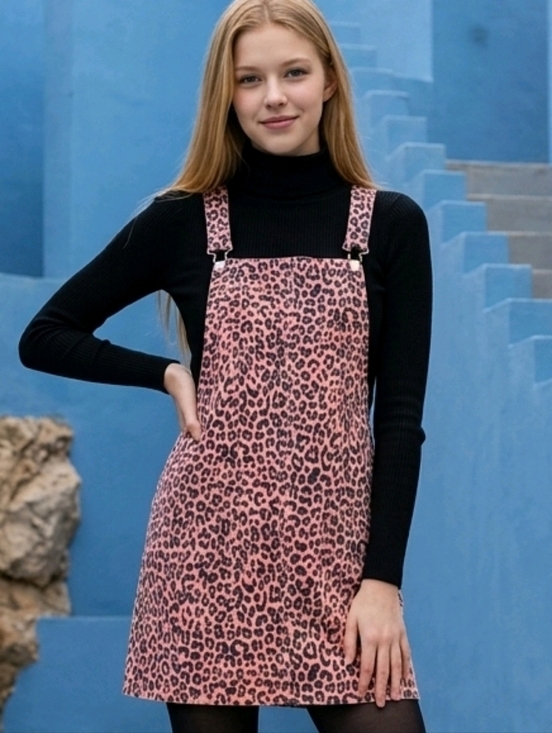 No Boundaries Dresses & Skirts - 📣 No Boundaries Junior Leopard 🐆 Print Demin Romper Jumper Pockets 🆕 Large 😍